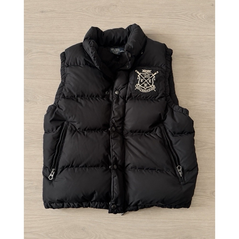 Polo Ralph Lauren Men's Small Black Quilted Puffer Vest Embroidered Crest Zip